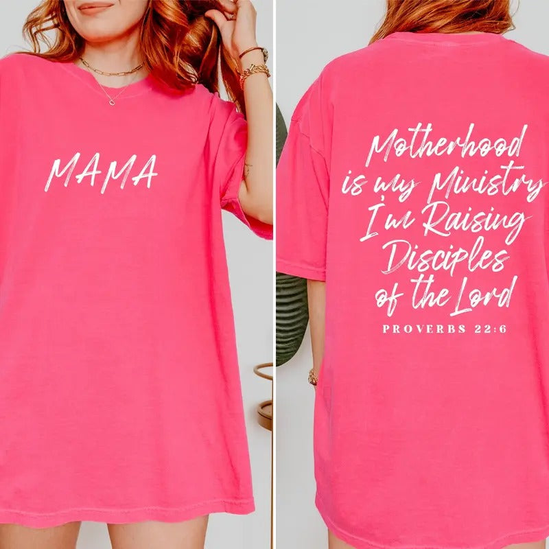 Christian T-shirt Oversized Motherhood Is My Ministry Christian Gifts For Her Religious Apparel Homeschool Bible Quote...