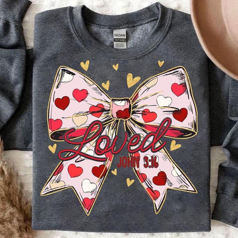 Christian Valentines Sweatshirt Loved John 316 , Retro Valentine , Valentines Day , Bible Verse , XOXO , Checkered...