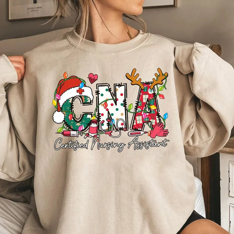 Christmas CNA Sweatshirt, Certified Nursing Assistant Shirt, Christmas Nursing Shirt, Christmas Gift for CNA Fabric...