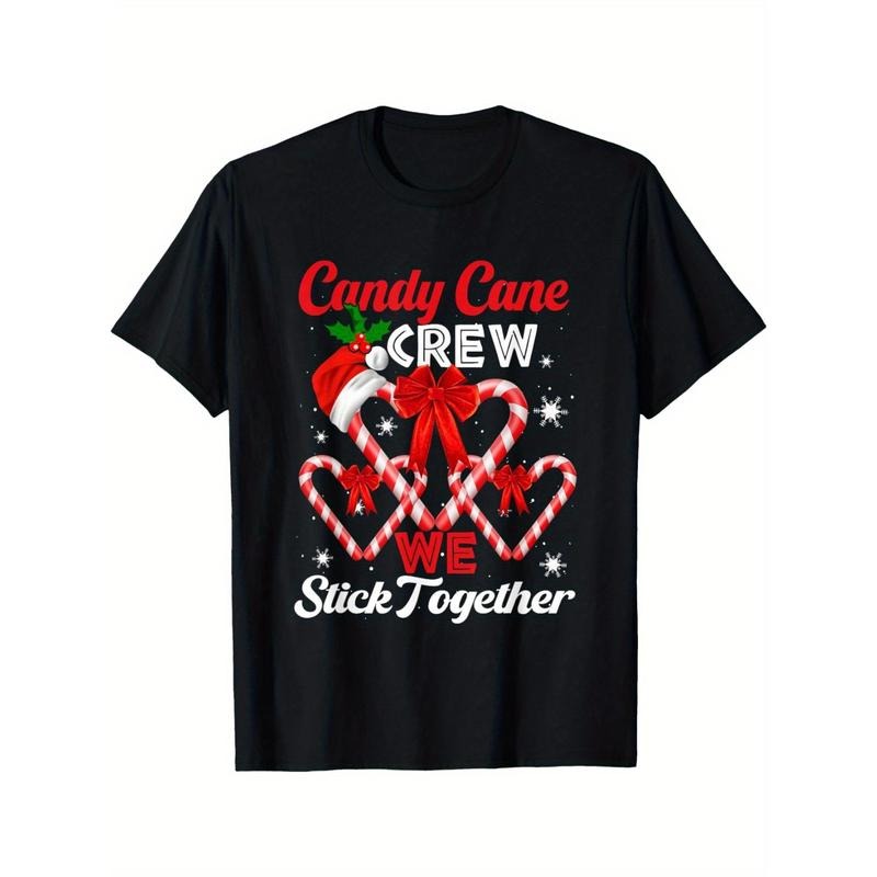 Christmas Candy Cane Heart Holiday Family Matching Pajama PJ T-Shirt, weight 220g. Men's high quality cotton T-shirt,...