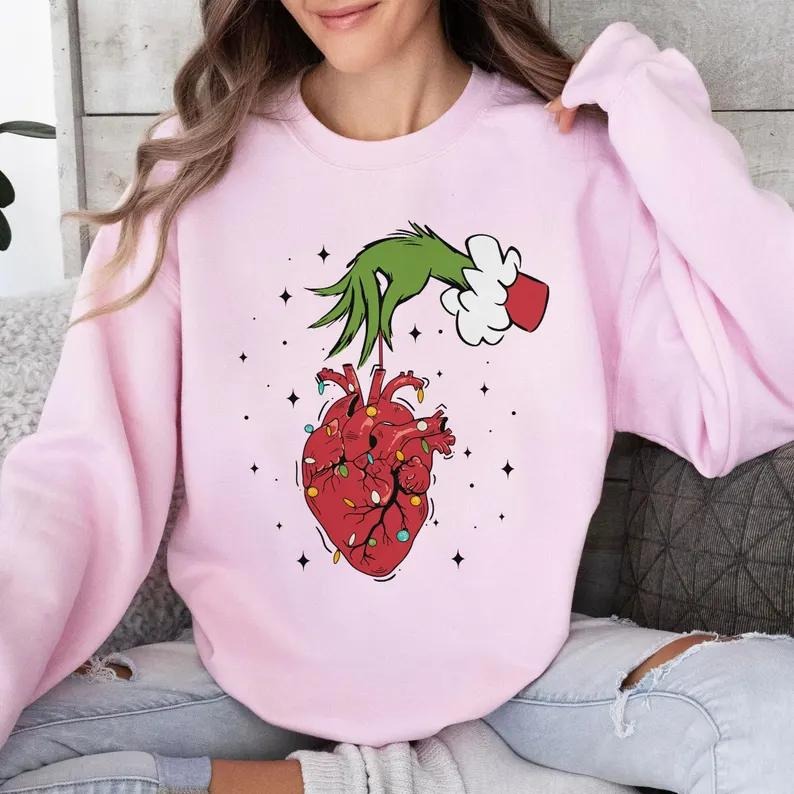 Christmas Cardiac Nurse Sweatshirt & T-Shirt, Heart Anatomy Christmas Crewneck, Tachy Christmas ICU Nurse Shirt, Funny...