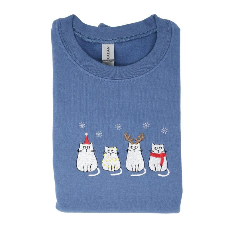 Christmas Cat Crewneck Sweatshirt T-Shirts, Hoodie | PrintMintTees.com