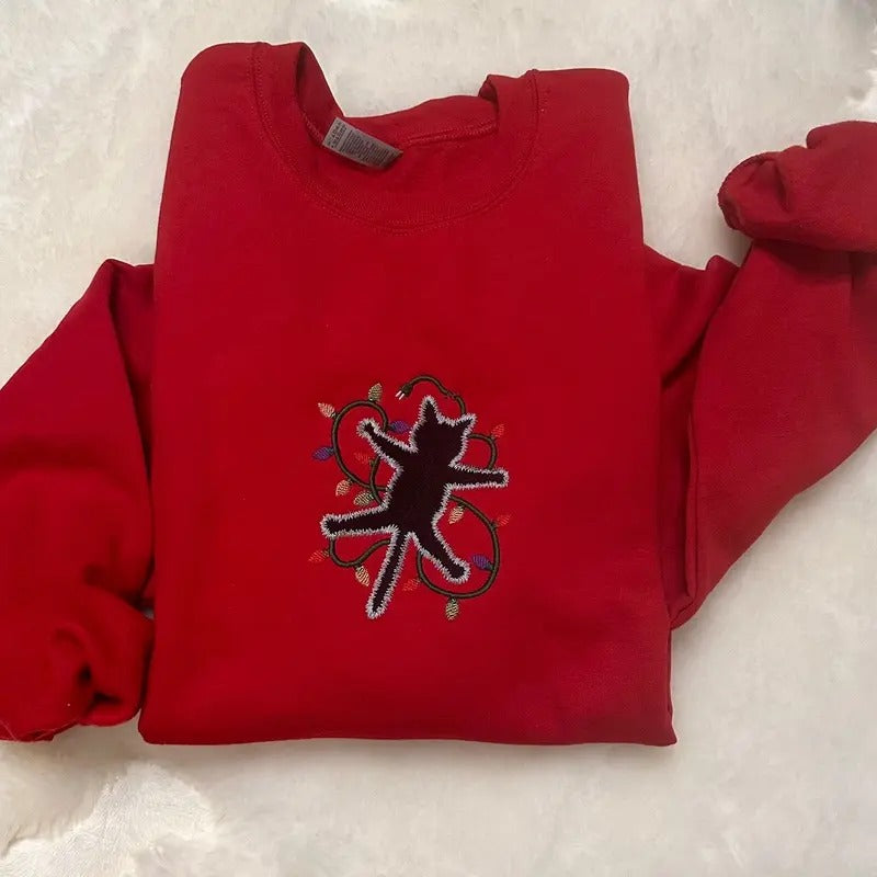 Christmas Cat Embroidered Crewneck Sweatshirt Shirt Hoodie | PrintMintTees.com