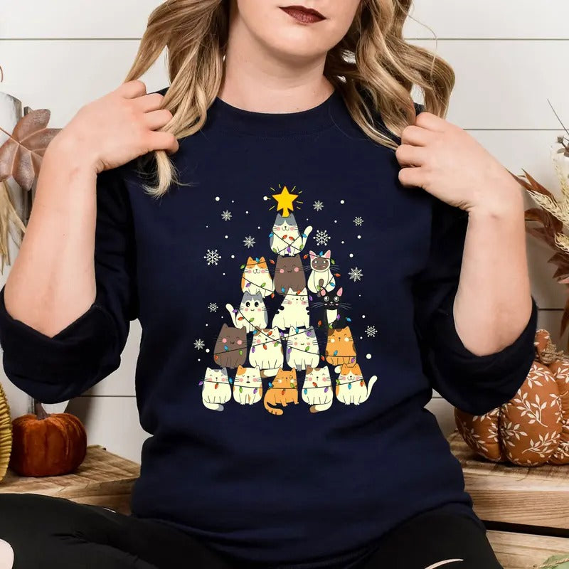 Christmas Cat Tree Sweatshirt, Merry Catmas Christmas Hoodie, Meowy Christmas Sweatshirt, Christmas Sweatshirt, Christmas...