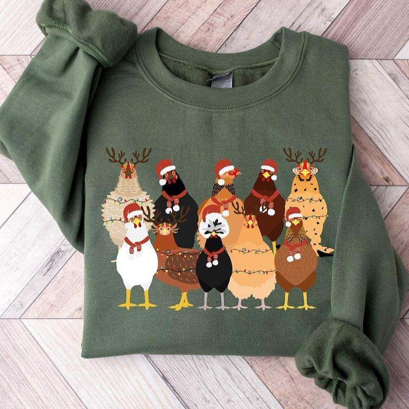 Christmas Chickens Crewneck Sweatshirt, Hoodie, T-shirt | PrintMintTees.com