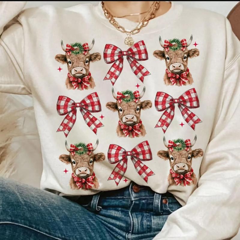 Christmas Coquette Highland Cow Sweatshirt, Western Cow Xmas Tee Shirt, Christmas Gift For Farmer Hoodie | PrintMintTees.com