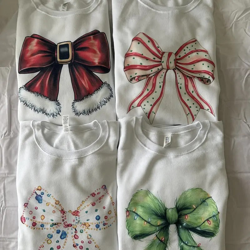 Christmas Coquette Sweatshirt Women's Christmas Bow Sweatshirts White Shirt Hoodie | PrintMintTees.com