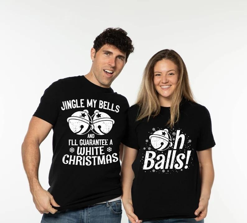 Christmas Couple Funny Shirts, Offensive Humor Funny Xmas Party, Jingle Bells Holiday Humorous Tee Shirts, Couple Xmas...