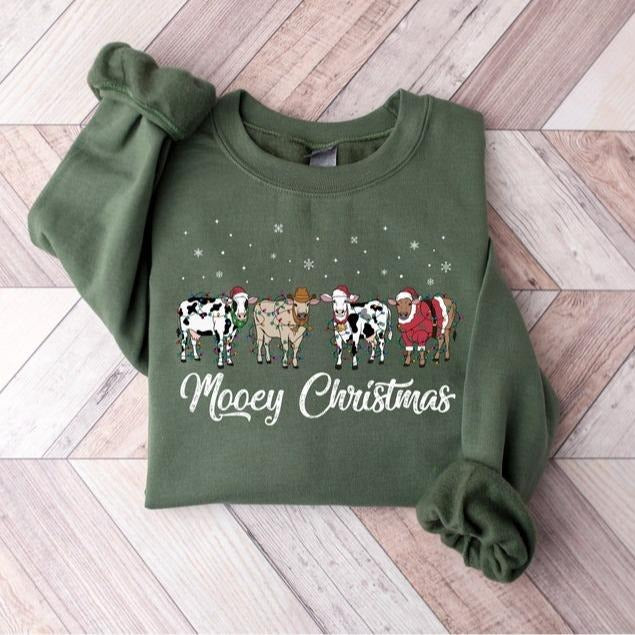 Christmas Cow Sweatshirt, Cow Lover Gift, Funny Christmas Sweater Holiday Sweater Farm Christmas Sweatshirt, Womens Cow...