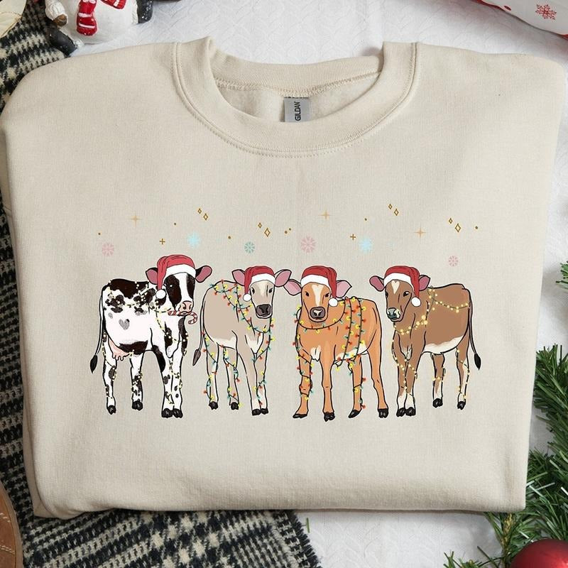 Christmas Cows Crewneck Sweatshirt, Hoodie, T-shirt | PrintMintTees.com
