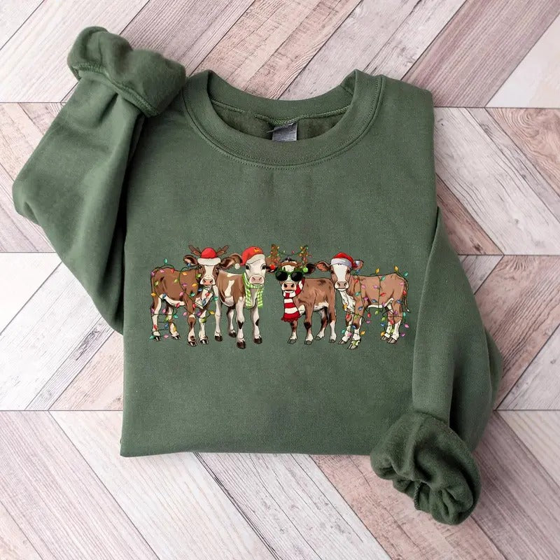 Christmas Cows Sweatshirt, Hoodie, Tshirt, Cute Christmas 2024 Gifts | PrintMintTees.com