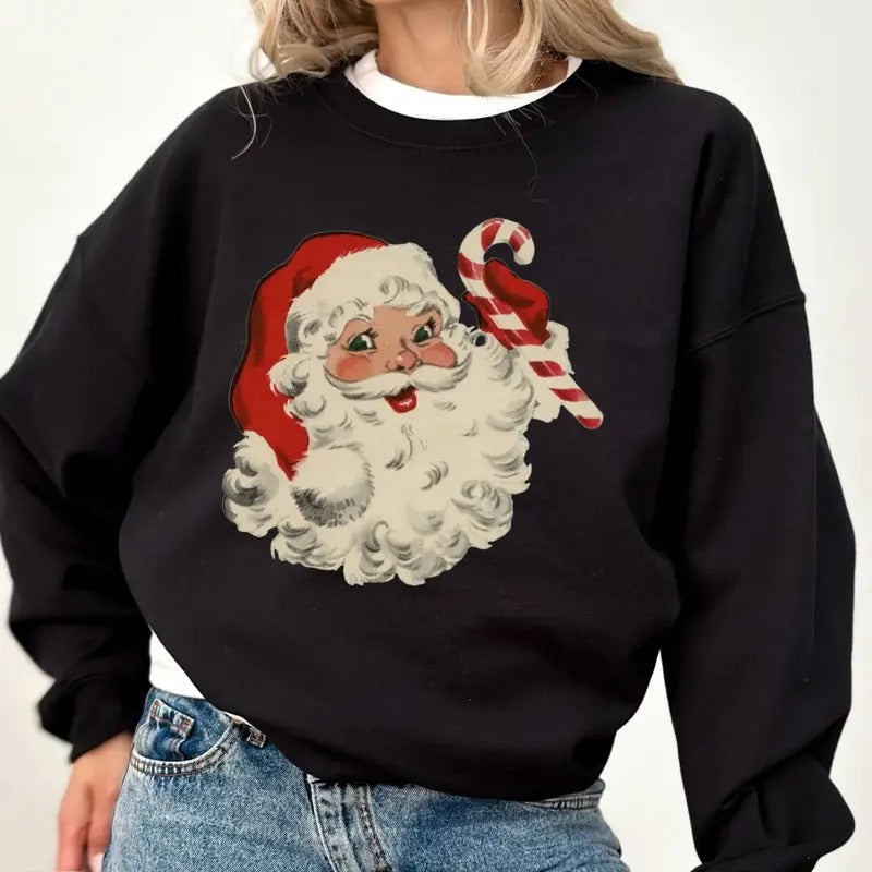 Christmas Crewneck Vintage Santa Sweatshirt, Retro Christmas Holiday Shirt Hoodie | PrintMintTees.com