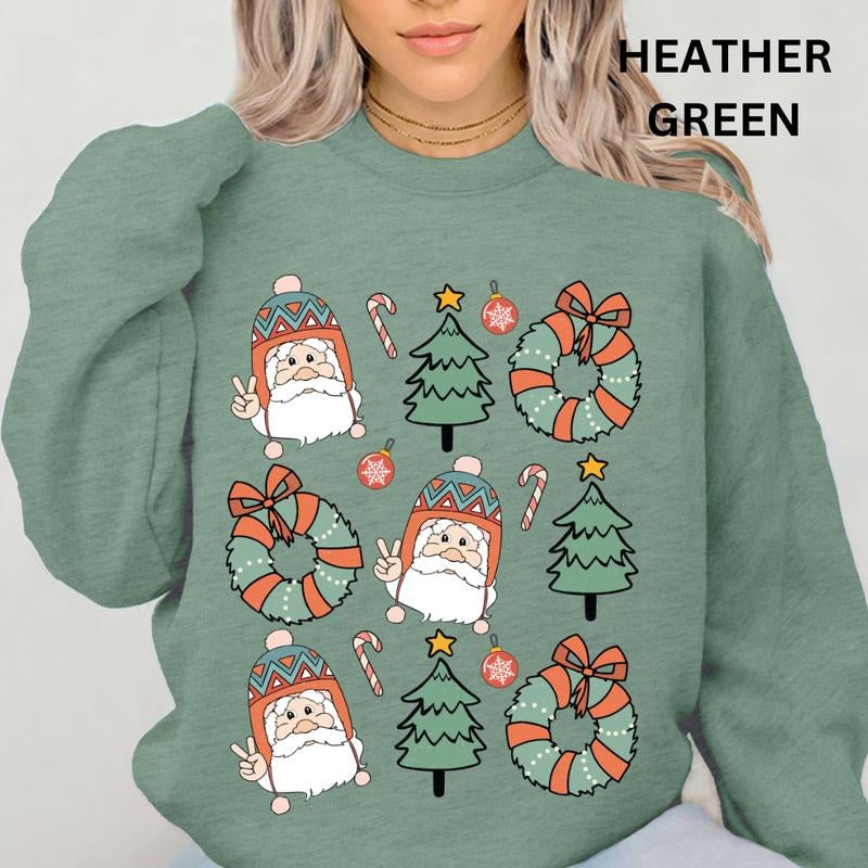 Christmas Crewneck, Santa Tree Ornament Sweatshirt, Christmas Sweatshirt, Winter Season Graphic, Casual Cotton Crewneck,...