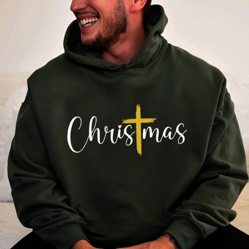 Christmas Cross Graphic Hoodie Fleece Fabric Casual Hooded Sweatshirt Trendy Tops Perfect Gift Shirt | PrintMintTees.com