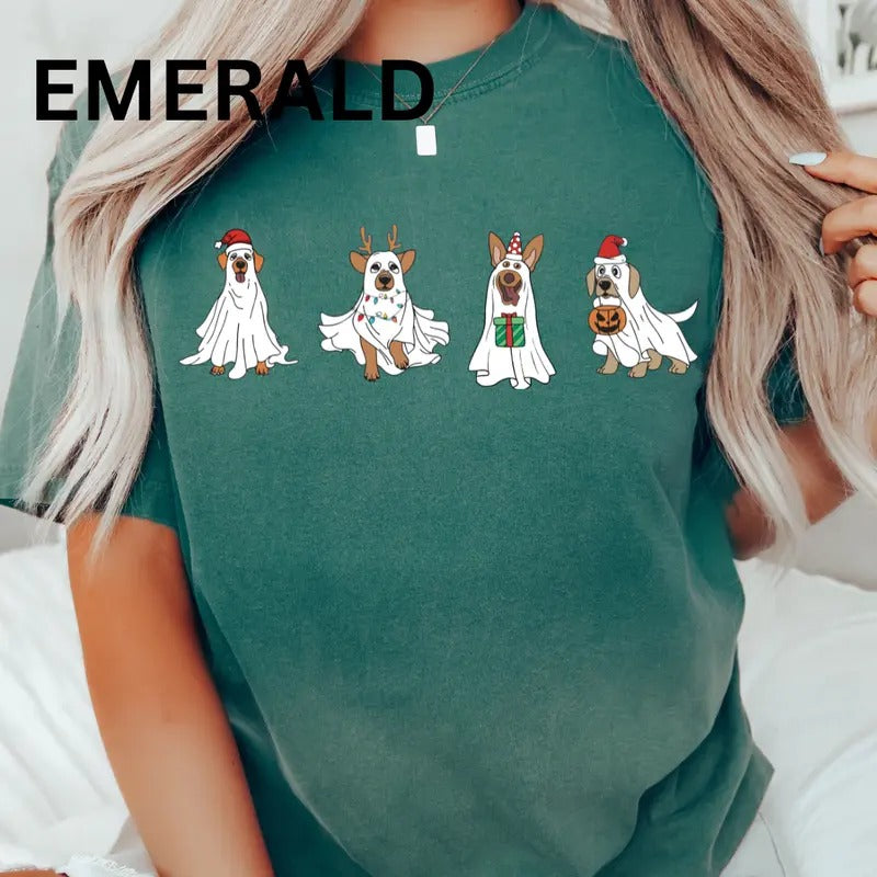 Christmas Dog Graphic tee, Ghost dog Christmas shirt, Comfort Colors, Christmas Gifts, Womenswear, Printed Hoodie Sweatshirt