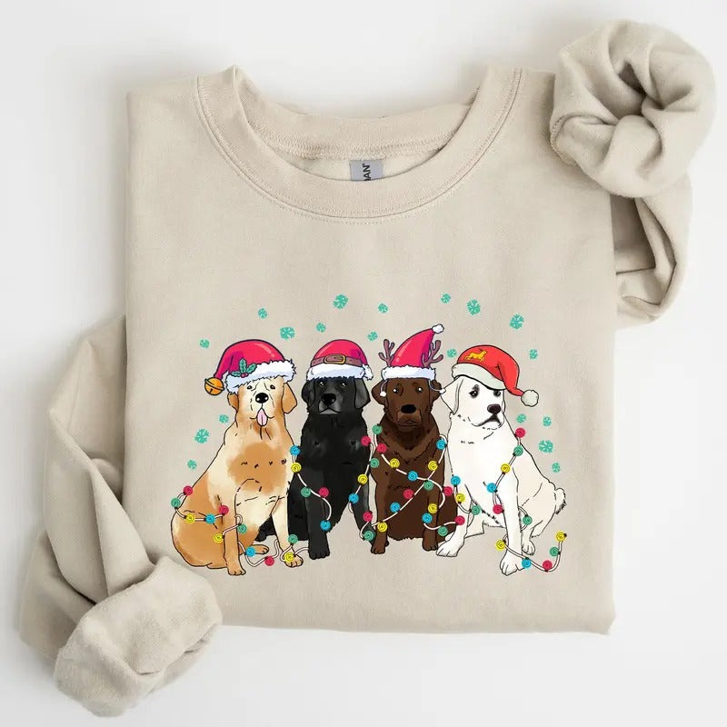 Christmas Dogs, Puppies, Dog Lovers, Santa, Winter, Snow, Xmas Sweatshirt, Women's Crew Neck, Crewneck Shirt Hoodie
