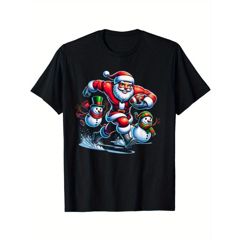 Christmas Football Santa Playing Football T-Shirt, weight 220g. Men's high quality cotton T-shirt, comfortable,...