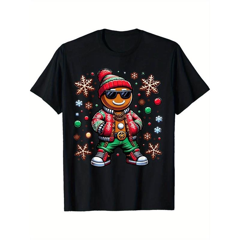 Christmas Gingerbread Man Men's Print High Quality Cotton Classic Fit Words Novelty Vintage Pattern T-Shirt Summer Funny...