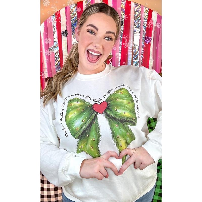 Christmas Green Bow Graphic Sweatshirt Shirt Hoodie | PrintMintTees.com