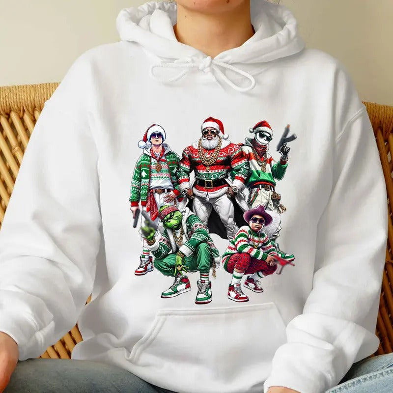 Christmas In Da Hood Shirt, Christmas Movies Shirt, Xmas Graphic Tee Comfort Cotton Hoodie Sweatshirt | PrintMintTees.com