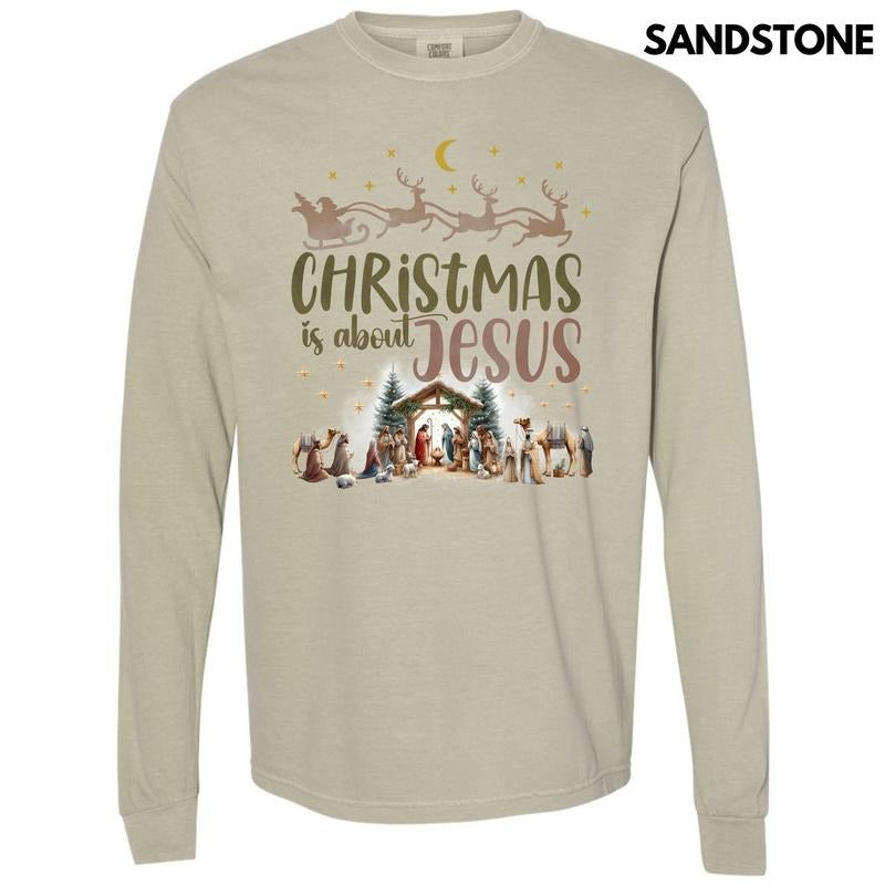 Christmas Is About Jesus Long Sleeve Comfort Colors T-Shirt 'NLB' Hoodie, Sweatshirt | PrintMintTees.com