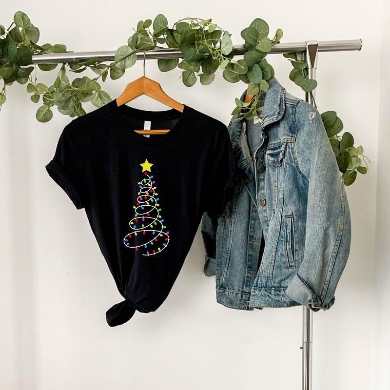 Christmas Light Tree Shirt Christmas Tshirt Christmas For Woman Tee Hoodie Sweatshirt | PrintMintTees.com