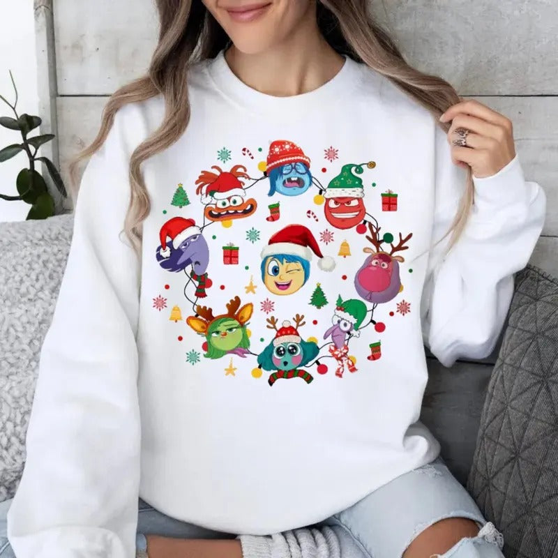 Christmas Light Tree Sweatshirt, Cartoon Emotions Friends, Merry Christmas Sweater, Mental Health, Unisex Short Sleeve...