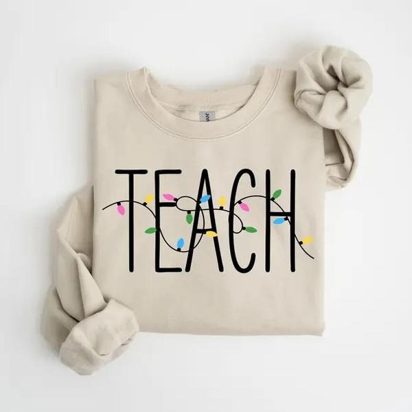 Christmas Lights Teacher Sweatshirt, Love Christmas Teach T-Shirt, Cute Holiday Teacher Shirt, Festive Classroom...