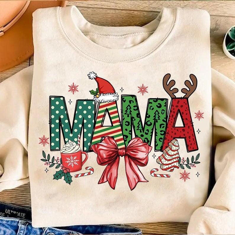 Christmas Mama Coquette Sweatshirt , Mama Claus Sweatshirt , Christmas Tree Cake Sweatshirt , Christmas coquette...