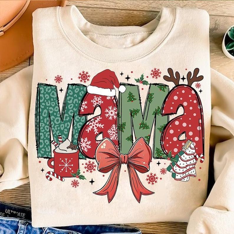 Christmas Mama Coquette Sweatshirt , Mama Claus Sweatshirt , Christmas Tree Cake Sweatshirt , Christmas coquette bow...