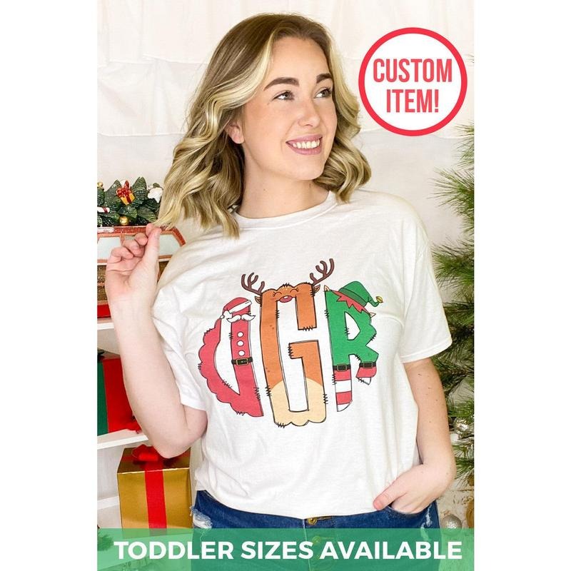 Christmas Monogram T-Shirt Hoodie Sweatshirt | PrintMintTees.com