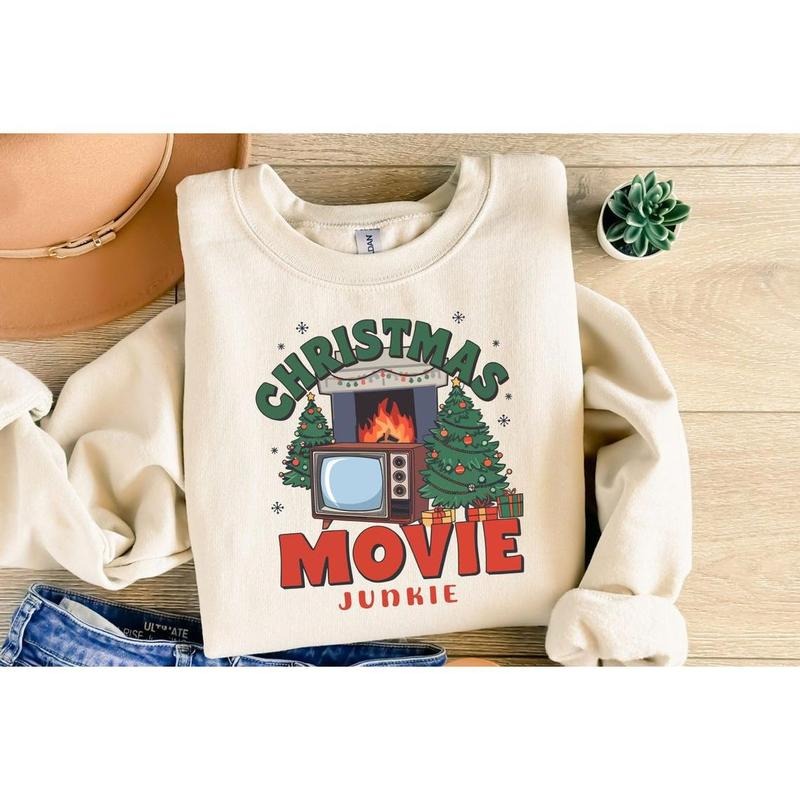 Christmas Movie Junkie Shirt, Funny Christmas Season Sweatshirt, Christmas Movie Lover Gift,Cute Xmas Gift, Tshirt for...