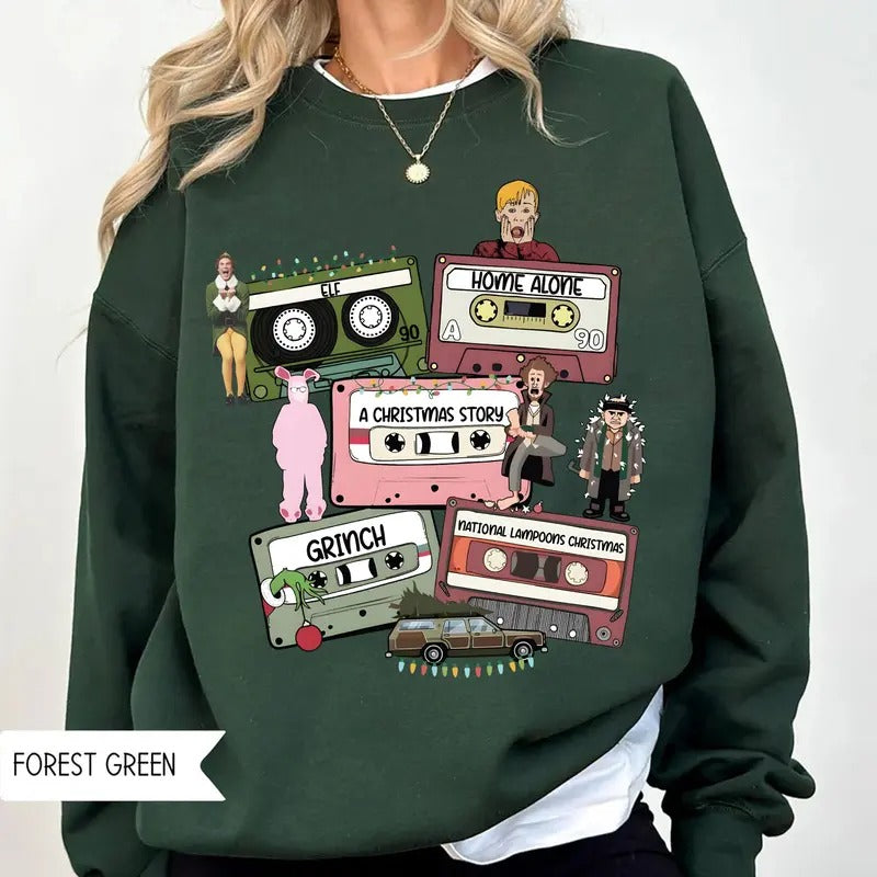 Christmas Movies Sweatshirt, Christmas Cassette Tapes T-Shirt, Xmas Movies Characters Shirt, Holiday Movies Tee Shirt,...