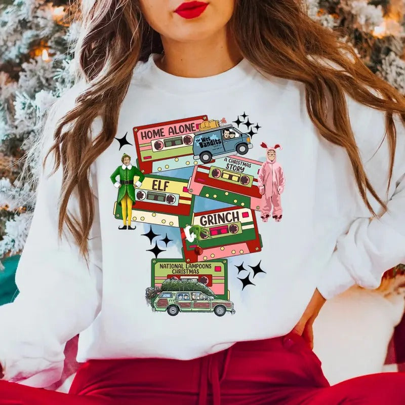 Christmas Music Tapes Sweatshirt, Christmas Song Movies Tee Shirt, Cute Elf Buddy Xmas Sweater, Merry Christmas Shirt,...