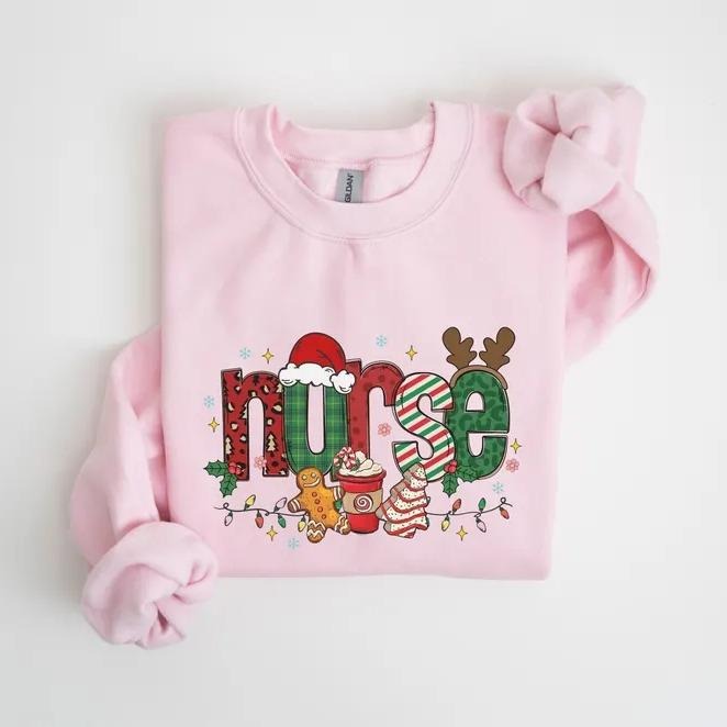 Christmas Nurse Shirt or Sweatshirt, Cute Stethoscope Holiday Crew, Cozy Nurse Life Xmas Pullover, School Nurse Christmas...