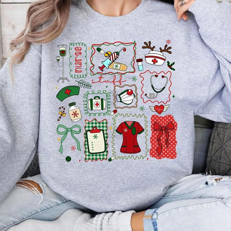 Christmas Nurse Sweatshirt and T-Shirt, Holiday Nurse Shirt Design, Emergency Department Sublimation Designs, Festive...
