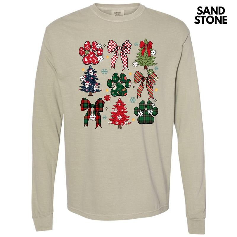 Christmas Paws Collage Long Sleeve Comfort Colors T-Shirt 'NLB' Hoodie Sweatshirt | PrintMintTees.com