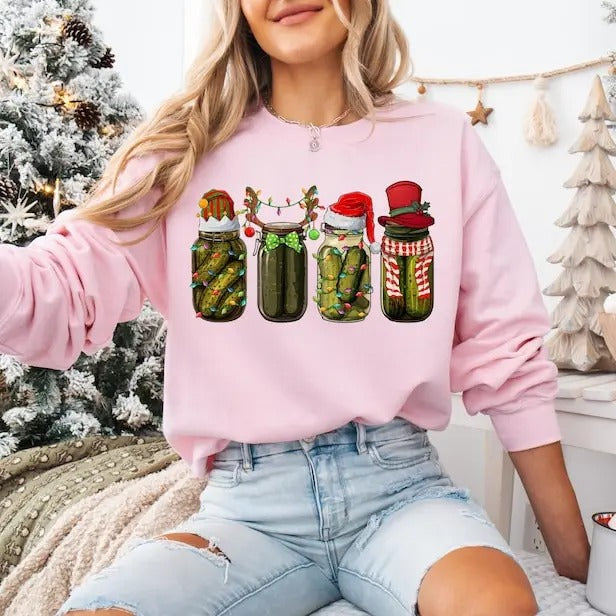 Christmas Pickles Sweatshirt, Pickle Lover Xmas Sweatshirt, Canned Pickles T-Sweatshirt, Winter Holiday Sweater, Funny...