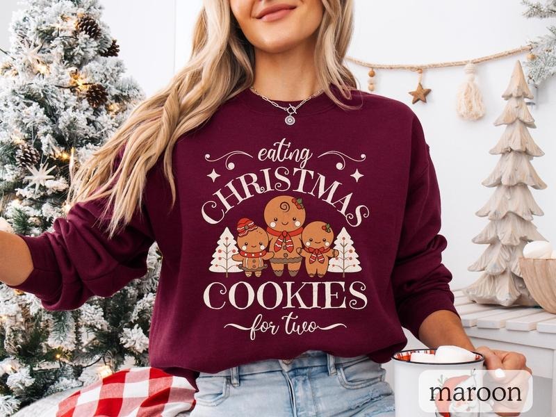 Christmas Pregnancy Sweatshirt, Baby REveal Crewneck, Mom to Be Xmas Sweater, Christmas Cookies for Two