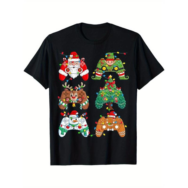 Christmas Print Men's Cotton Top, Casual Short Sleeve Crew Neck T-shirt, Men's Clothing For Outdoor made in usa Hoodie...