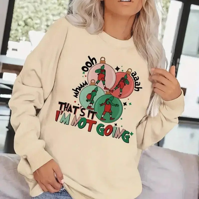 Christmas Print Sweatshirt, Casual  Crew Neck Sweatshirt, Women's Clothing Cotton Crewneck Shirt Hoodie | PrintMintTees.com