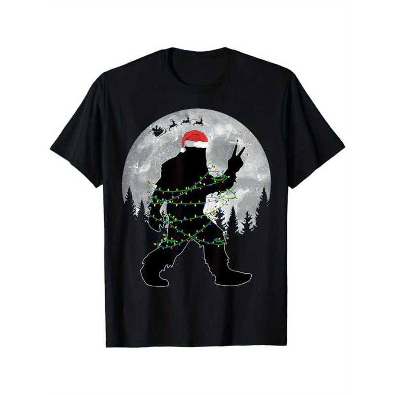 Christmas Print, Men's Cotton T-shirt, Graphic Tee Men's Xmas Outdoor Clothes, Men's Clothing, Casual Short Sleeve Crew...