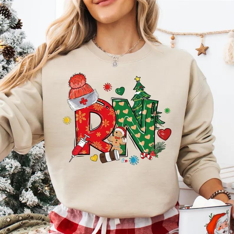 Christmas RN Nurse Sweatshirt T-Shirt, Xmas Registered Nurse Shirt, Nursing Student Christmas Gift Tee, Holiday Nurse...