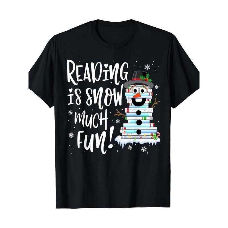 Christmas Reading Tee Snowman Book Tee Book Lover Reader Tee T-Shirt - 220g made in usa Hoodie Sweatshirt | PrintMintTees.com