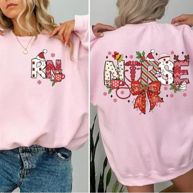 Christmas Registered Nurse Sweatshirt and T-Shirt, Merry Nurse Crewneck, Cute Christmas RN Shirt, Festive Nurse Shirt,...