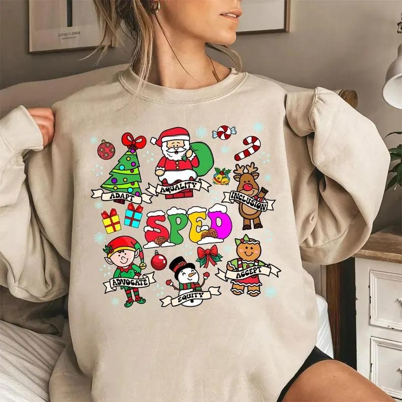 Christmas SPED Teacher Sweatshirt and T-Shirt, Special Education Teacher Holiday Shirt, Funny SPED Squad Christmas Top,...