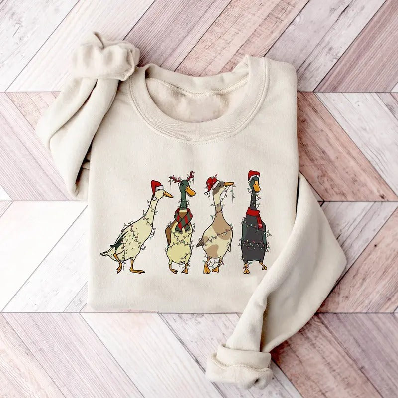 Christmas Santa Duck Sweatshirt,  Ducks Christmas Light Sweatshirt, Duck Sweatshirt, Animal Sweatshirt, Funny Farmer Farm...