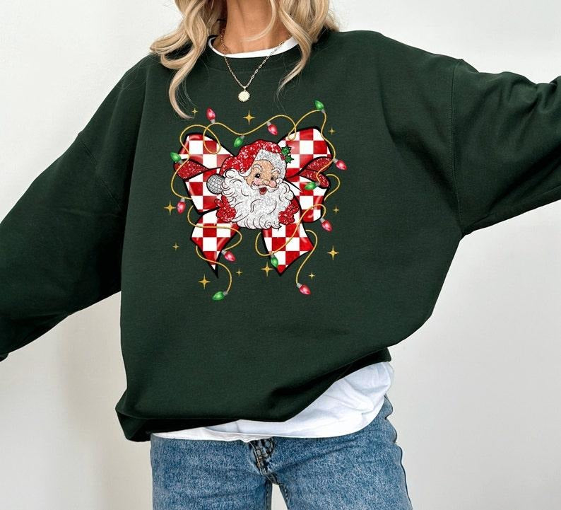 Christmas Santa Light Coquette Long Sleeve Shirt, Christmas Season Sweatshirt, Christmas Lights Hoodie, Xmas Lights...
