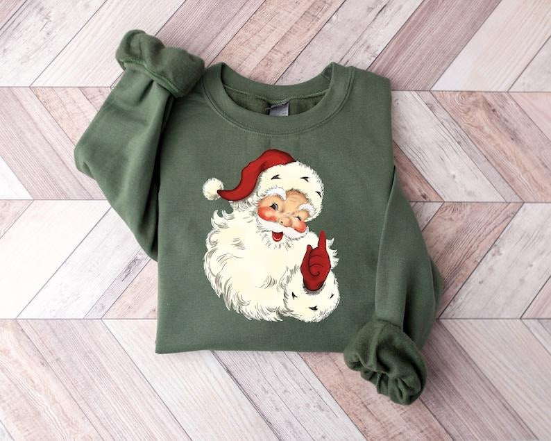 Christmas Santa Shirt, Retro Santa Sweatshirt, Gift For Christmas, Christmas Shirt For Women, Xmas Holiday Hoodie and...