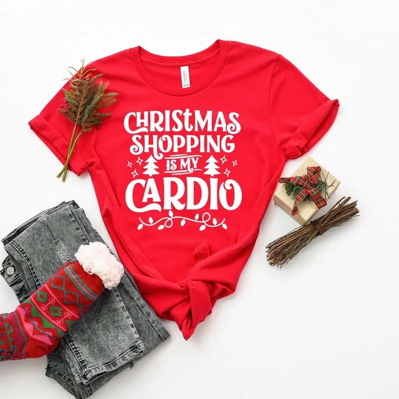 Christmas Shopping is My Cardio Shirt, Merry Christmas Tee, Holiday Shopping Long Sleeve Hoodie Sweatshirt